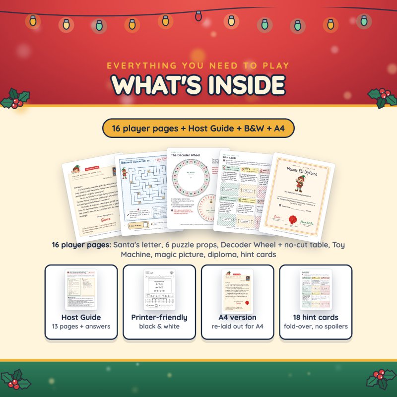 What's inside: 16 player pages, the Host Guide, a black & white version and A4 pages