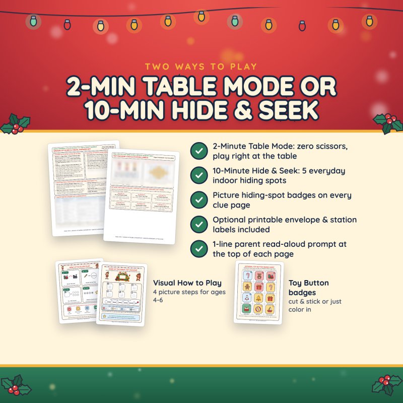 Two ways to set it up: 2-minute Table Mode or 10-minute Hide & Seek Mode