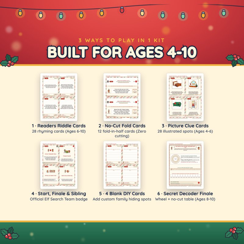 Three ways to play: picture cards, rhyming riddle cards and the bonus secret decoder