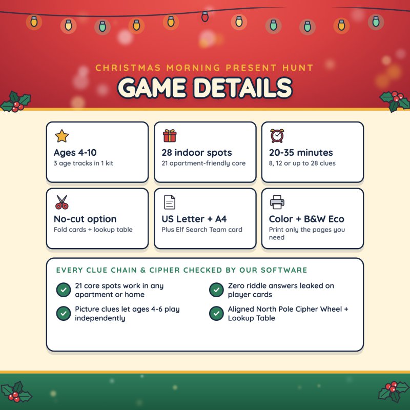 Hunt details: ages 4-10, 1-6 players, 20-35 minutes, US Letter and A4, color and black & white