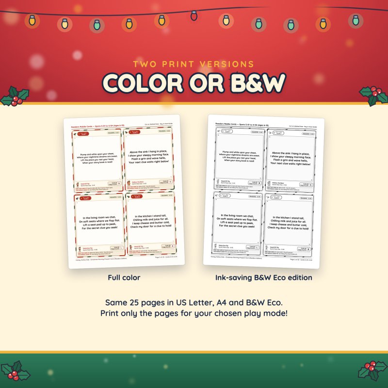 The same cards in full color and in printer-friendly black & white