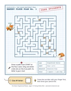 Clue 1 · The Flour Footprint Trail (16x16 maze on Detective Finn's bakery blueprint)