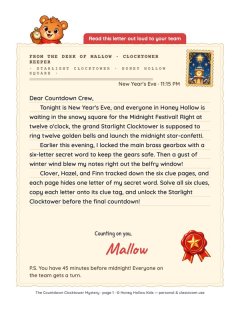 An Urgent Note from Mallow: story letter from the Starlight Clocktower (11:15 PM), to read out loud