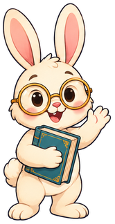 The bunny with round glasses hugging a storybook