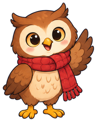 The little owl in a red knitted scarf